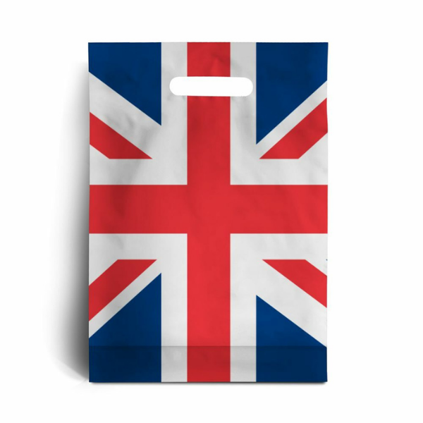Small Union Jack Patch Handle Carrier Bag – Eco-Friendly Plastic (Box of 1,000)